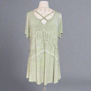 Crisscross Lace Detail Mineral Wash Sage Green Top